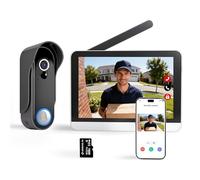 SIMBAILAI Sonnette Vidéo sans Fil 7 Pouces Écran Tactile - 1080P Visiophone avec Détection de Mouvement, Audio Bidirectionnel, Vision Nocturne, IP65 Étanche, Application Tuya, sans Abonnement