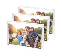 SimbaLux Cadre Photo Magnétique en Acrylique 10,2x15,2 cm (Pack de 3), Verre Transparent, Recto Verso, Cadre pour Bureau Effet Image Flottante Sans Bordure Visible, Autoportant, Facile à Changer