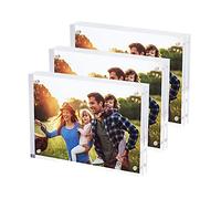 SimbaLux Cadre Photo Magnétique en Acrylique 12,7x17,8 cm (Pack de 3), Verre Transparent, Recto Verso, Cadre pour Bureau Effet Image Flottante Sans Bordure Visible, Autoportant, Facile à Changer