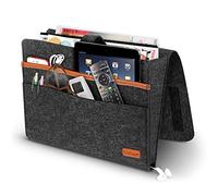 SIMBOOM Organisateur de Chevet, Poche de Rangement pour Lit Sac à Accrocher en Tissu pour télécommande, Tablette, Câble de Recharg, Magazine, Lunettes, Stylo - Gris foncé
