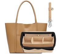 Simboom Organisateur de Sac à Main pour Femmes, Sac de Rangement Intérieur Bag in Bag pour iPad Mini, cosmétiques, Portefeuille, Parfum, Téléphone, Clés (Noir et Beige, M)