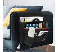 SIMBOOM Organiseur à Suspendre pour Canapé Chaise, 4 Poches Sac de Rangement Housses de Canapé mit Porte-Bouteille pour Bouteille, Télécommande, Tablettes, Téléphone, Livre, Crayon - Gris foncé