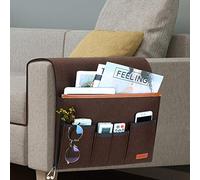 SIMBOOM Organiseur pour Accoudoir de Canapé, Sac De Fauteuil Rangement avec 5 Poches, Housse de Chaise pour Télécommande, iPad, Magazine, Lunettes (Brun)