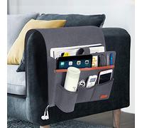 SIMBOOM Poche de Canapé Chaise Sac de Rangement en Feutre, Organiseur Housses de Canapé pour Télécommande, Tablette, Câble de Recharg, Magazine, Lunettes, Stylo - Bleu Gris