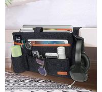 SIMBOOM Poche de Chevet en Feutre, Organisateur canapé, Sac de Rangement de Chevet avec 2 Trous de Câble pour téléphone, télécommande, Magazines, Lunettes - Gris foncé