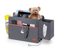 SIMBOOM Poche de Lit, Sac de Rangement de Chevet en Feutre, Organisateur mit Boîtes à Mouchoirs pour Télécommande, Tablette, Câble de Recharg, Magazine, Lunettes, Stylo - Bleu Gris