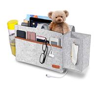 SIMBOOM Poche de Lit, Sac de Rangement de Chevet mit Boîtes à Mouchoirs pour Télécommande, Tablette, Câble de Recharg, Magazine, Lunettes, Stylo - Gris Clair