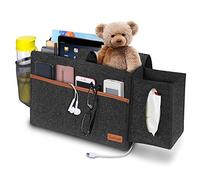 SIMBOOM Sac de Chevet, Organisateur pour Lit, Poches Organisateur de Rangement Suspendu pour Tablette, Livre, Mouchoir, Bouteilles, Magazines - Gris foncé