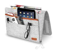 SIMBOOM Sac de Chevet, Poche de Rangement Organisateur pour Lit Sac à Accrocher en Tissu pour télécommande, Tablette, Câble de Recharg, Magazine, Lunettes, Stylo - Gris Clair