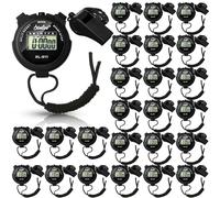 Simgoing Lot de 48 sifflets numériques en plastique pour entraîneurs sportifs, arbitre, montre étanche avec cordon multifonction pour fitness, date, alarme (noir)