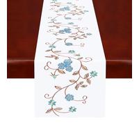 Simhomsen Chemin de Table brodé Double épaisseur à Motif Floral Rustique pour Printemps et été, écharpe de Commode (Bleu Sarcelle, 35,6 x 88,9 cm)