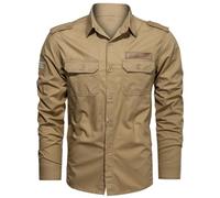 SimidunEUR Manches Longues Chemise Tactique Homme, Cargo Shirts, Protection UV, Respirante, Boutonnée, pour Randonnée, Pêche, Trekking, Hilking, Chasse, Travail，Kaki1907，XL