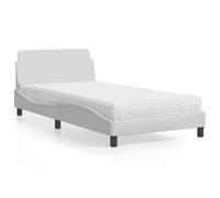 Similicuir durable Lit chambre avec lattes 33.2 Blanc 100x200 cm | Lit avec matelas Dover blanc 100x200 cm similicuir lit complet confortable dossier soutien mousse PU double dureté H2 H3