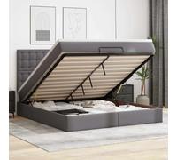 Similicuir résistant aux taches avec rangement intégré matelas ressorts | Cadre de lit ottoman gris 180x200 cm avec matelas similicuir et sommier hydraulique, rangement sous tête de lit incluse