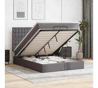 Similicuir résistant aux taches Rangement intégré Révérend Gris 140x200 cm | Cadre de lit ottoman avec matelas 140x200 cm gris similicuir rangement hydraulique LED