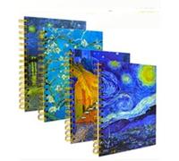 Simind Van Gogh Lot de 4 carnets à spirales épais à couverture rigide avec couverture rigide 21,1 x 16 cm de large ligné 4 x 160 pages 100 g/m² Fournitures pour l'école et le bureau