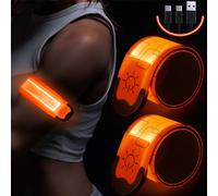 Simket 2PCS Brassard Lumineux LED Rechargeable Via USB, Brassard Reflechissant LED Running, Bande Clignotant Ajustable Bracelet Lumineux LED de Sécurité pour Jogging, Camping etc