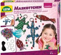 Lena 42688 Kit d'artisanat pour 4 mascottes, 4 Porte-Bonheur/Porte-clés avec 290 Perles à Enfiler XXL, Cordon Noir, 4 Anneaux et Instructions, Set pour Enfants à partir de 6 Ans