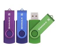 SIMMAX Clé USB 16 Go Lot de 3 USB 2.0 Flash Drive Pivotant Stockage Disque Mémoire Stick Pendrive (16Go Violet Bleu Vert)