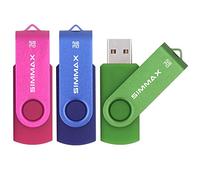 SIMMAX Clé USB 32 Go Lot de 3 Mémoire Stick USB 2.0 Flash Drive Rotation Stockage Disque Pendrive (32Go Rose Bleu Vert)