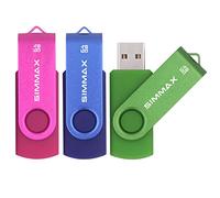SIMMAX Clé USB 64 Go Lot de 3 Mémoire Stick USB 2.0 Flash Drive Rotation Stockage Disque Pendrive (64Go Rose Bleu Vert)