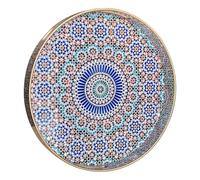 Simmer Stone Plateau décoratif rond en plastique avec poignées, coiffeuse moderne et de service pour ottoman, table basse, cuisine et salle de bain, taille 33 cm (multicolore marocain)