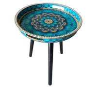 Simmer Stone Tables d'appoint rondes d'intérieur avec 3 pieds amovibles en bois, table à plateau polyvalente, parfaite pour la table basse ronde, le thé et la relaxation de 45 cm (lotus bleu à pois)