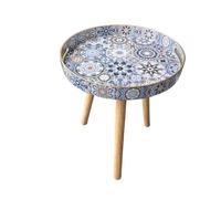 Simmer Stone Tables d'Appoint Rondes en Marbre Avec 3 Pieds Amovibles en Bois, Table Plateau Polyvalente d'Intérieur, Parfaite Pour la Table Basse, le Thé et la Détente