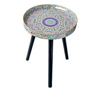 Simmer Stone Tables d'appoint rondes pour l'intérieur avec 3 pieds en bois amovibles, table à plateau polyvalente, parfaite pour le thé et le café et les moments de détente, 45 cm (Multi Marocain)