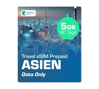 Simmetry Asia Données eSIM 5 Go, 90 Jours, Compatible avec Les appareils iOS et Android compatibles eSIM, Partage de Points d'accès autorisés, idéal pour Les Longs Voyages ou Une Utilisation Durable.