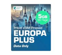Simmetry Europe Plus Données eSIM 5 Go, 90 Jours, Compatible avec Les appareils iOS et Android compatibles eSIM, Partage de Points d'accès autorisés, idéal pour Les Longs Voyages ou Une Utilisation