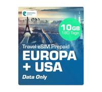 Simmetry Europe & US Data eSIM 10 Go, 180 Jours, Compatible avec Les appareils iOS et Android compatibles eSIM, Partage de Points d'accès autorisés, idéal pour Les Longs Voyages ou Une Utilisation