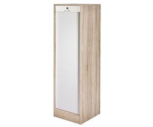 SIMMOB Classeur à Rideau 8 Tablettes 1 Kit Dossiers Serrure L 41,4 H 140,4 P 44 cm - Chêne + Rideau Blanc