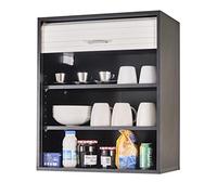 SIMMOB Meuble Cuisine Noir Rideau Chêne Blanc ou Alu 2 Etagères L 60 H 72 P 35 cm - Blanc