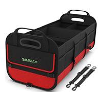 Simniam Grand organiseur de coffre de voiture pliable multi-compartiments avec 2 sangles rétractables, convient à tous les types de voitures, SUV, monospaces, 4 compartiments Rouge