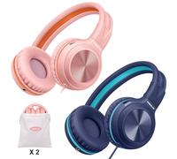 SIMOLIO 2 Lot Casques Filaires avec Micro, Casque Pliable avec Volume Limité (85/94/104dB) et Prise Partagée pour Téléphones Portables, Tablettes, Smartphones, PC, Enfants, Adolescents, école, Voyage