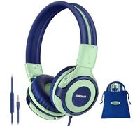 SIMOLIO Casque Audio Enfant pour L'école avec Microphone, Limiteur de Volume, Partager Jack, Réglable, Durable et Pliable, Sac de Transport, Casque Filaire Stéréo, Tout-petits, Garçons, Filles, Voyage