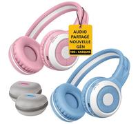 SIMOLIO Casque Bluetooth Enfant pour Deux, Partage Audio sans Fil, Micro Intégré, Pliable, Un Appareil Multi-Utilisateurs, Écoute Silencieuse pour École, Voyages, Films & Musique, Auracast