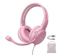 SIMOLIO Casque Filaire pour Enfants avec Microphone pour l'école, 75/85/94 DB avec Micro Perche pour iPad, PC, Ordinateur Portable, Jeux, Casque stéréo Filaire Rose pour Filles, Enfants, Adolescents,