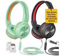 SIMOLIO Lot de 2 Casques Supra-Auriculaires USB-C à Isolation Phonique, Micro, Limiteur de Volume, Pliable avec Prise Partagée et Sac de Transport