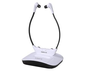 SIMOLIO SM-824D1 2,4 GHz Casque TV sans Fil avec émetteur, Casque Audio sans Fil pour Television, Batterie de Rechange, Clarté des Dialogues, Ambient Mode, Optique/RCA/AUX, 100 Pieds, sans Latence