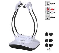 SIMOLIO SM-824D2 Casques sans Fil pour TV pour Séniors avec émetteur de Charge, Mode Dialogue et Ambient Mode, Batterie Rechange