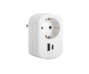 Simon - Adaptateur Combi, Adaptateur de Voyage avec Prise Schuko 16 A et 2 Prises USB, Adaptateur Courant de Charge Murale, Voleur USB, Couleur Blanche