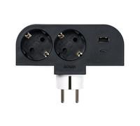 Simon Adaptateur Rotatif Plug 2 Prises 16 A (250 V, 3680 W) + 2 Ports USB A+C (30 W), Rotation 180° et Charge Rapide pour téléphones Portables et tablettes, idéal pour Les Coins ou derrière Les