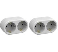 SIMON Brico Adaptateur Secteur avec Double Prise Schuko 16 A et Prise de Terre, Adaptateur idéal pour Les Voyages, Blanc (Lot de 2)