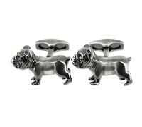 Simon Carter. Boutons de manchette. Bulldog Winston, Bronze blanc. Noir Pétrole - Uni -