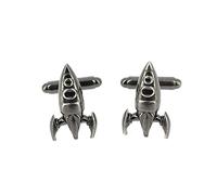 Simon Carter. Boutons de Manchette. Fusée West End, Bronze Blanc. Gris Platine. Uni.