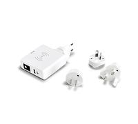 SIMON - Chargeur sans Fil à Charge Rapide, Adaptateur de Voyage 3 en 1, avec 2 Prises USB, Batterie Portable avec Interrupteur, Compatible avec EU, USA, SAA et UK, Blanc