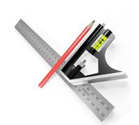 Simon & Co Équerre combinée 300mm en acier inoxydable Professionnel - Graduation métrique - offert un crayon de menuisier. Équerre de menuisier précise avec butée et outil de traçage.