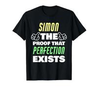 Simon, la Preuve Que la Perfection Existe, nom Amusant de Simon T-Shirt Graphique avec Valeur, Homme, Noir, L